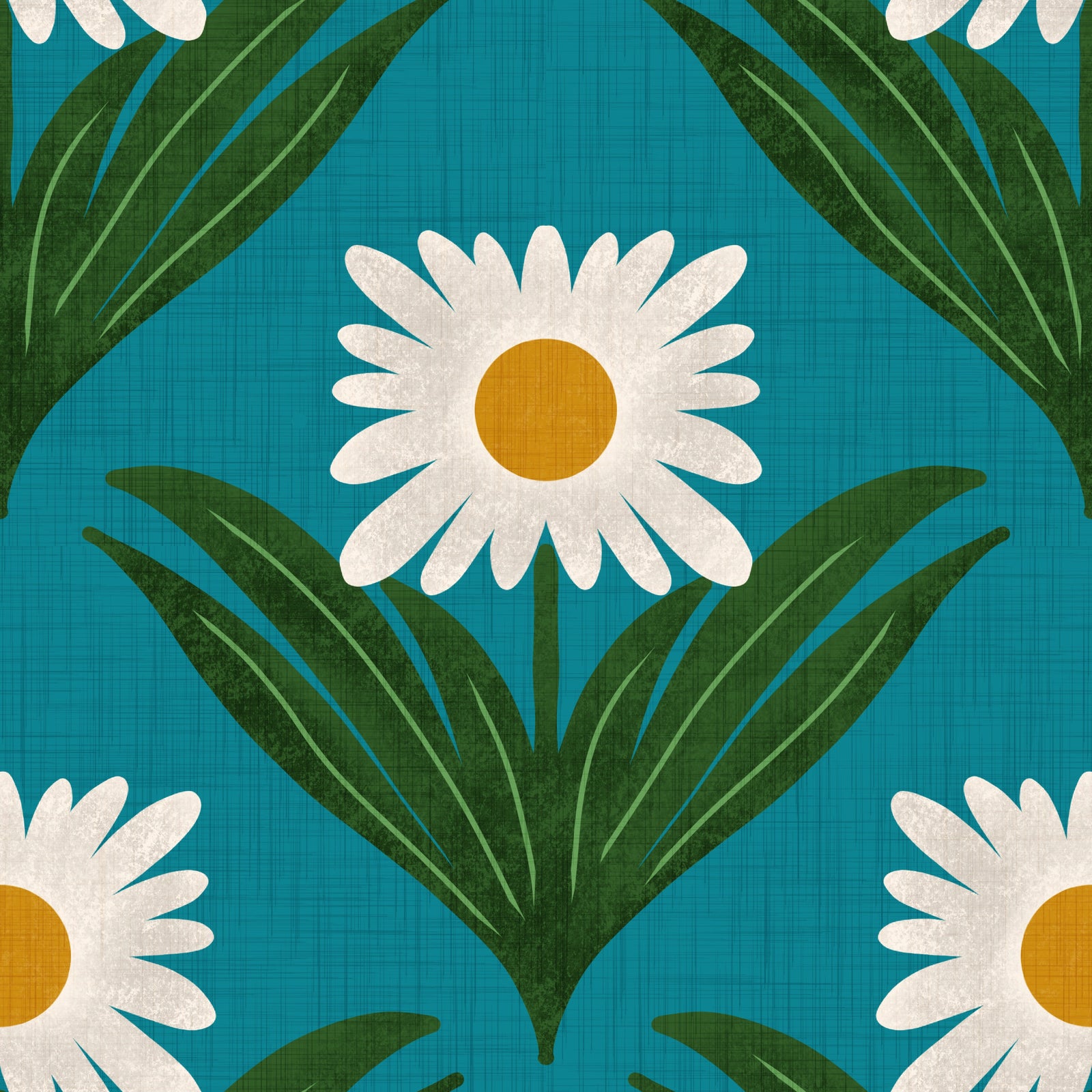 Retro 70s Daisy Floral on Teal - Mod Flower Wallpaper in your room