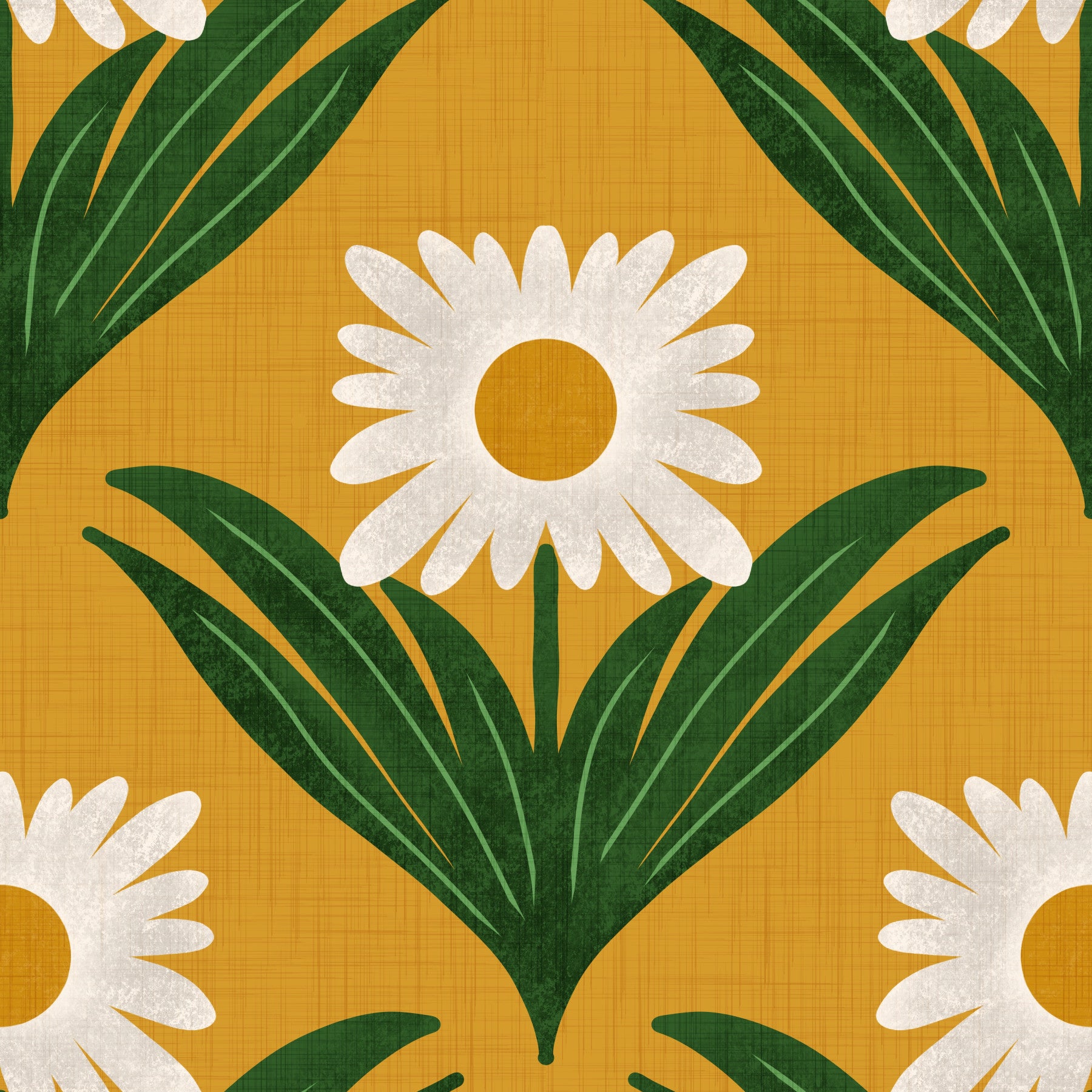 Retro 70s Daisy Floral on Yellow - Mod Flower Wallpaper⁠ in your room — zoomed