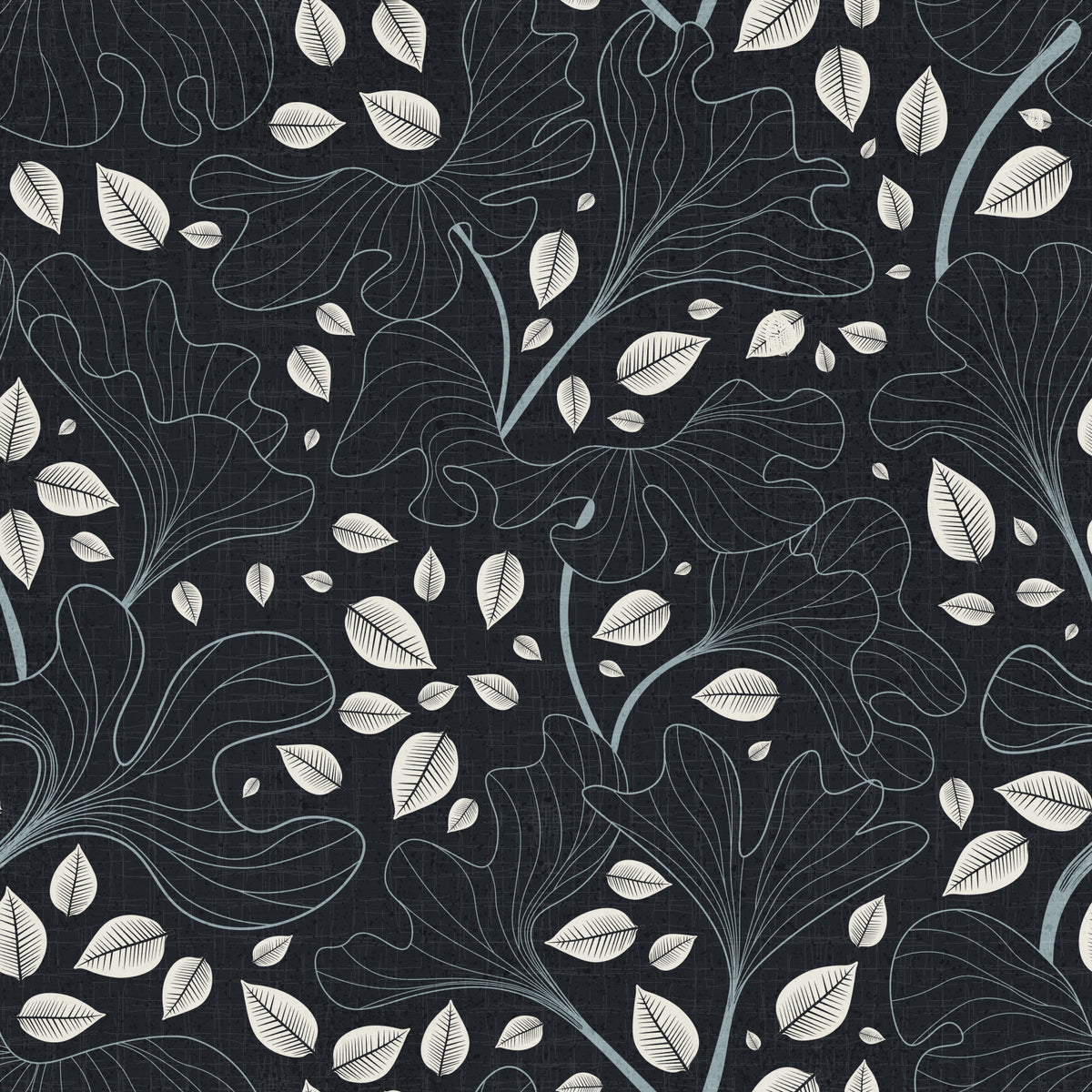 Timeless Ginkgo Garden Navy and White  Wallpaper⁠ in your room — zoomed