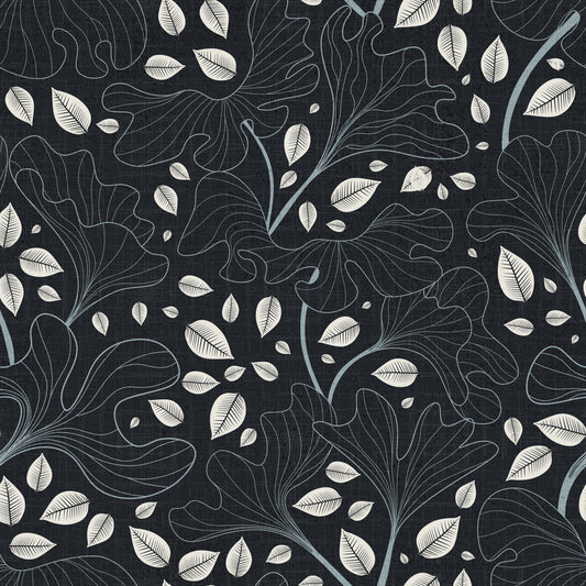 Timeless Ginkgo Garden Navy and White  Wallpaper⁠