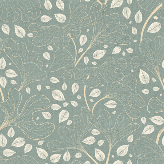 Timeless Ginkgo Garden Pearl and Blue Wallpaper⁠