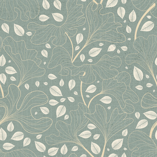 Timeless Ginkgo Garden Pearl and Blue Wallpaper⁠