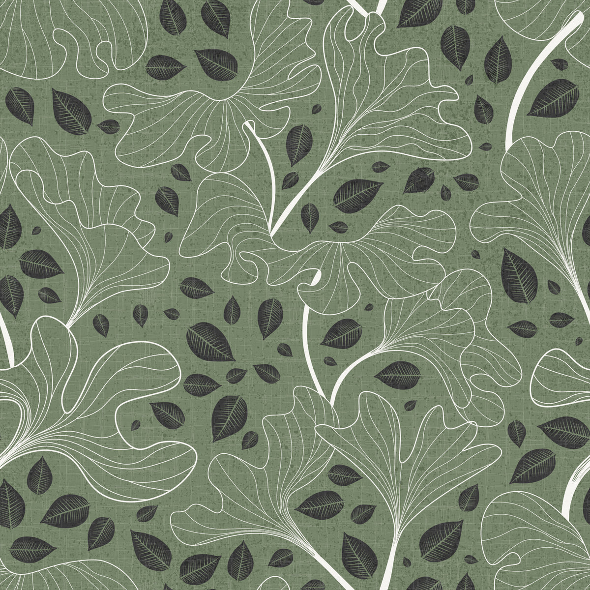 Timeless Ginkgo Garden Green and White Wallpaper⁠