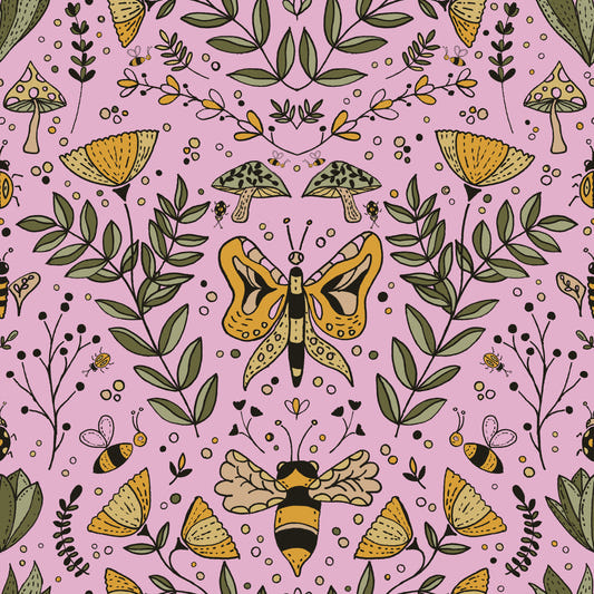 Bees Butterflies and Flowers Pink Wallpaper⁠