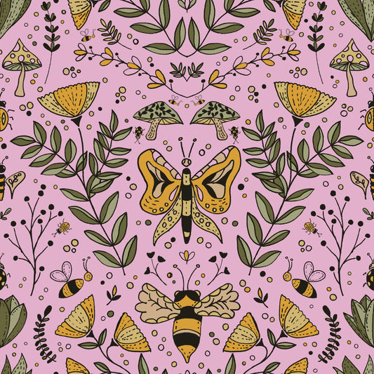 Bees Butterflies and Flowers Pink Wallpaper⁠