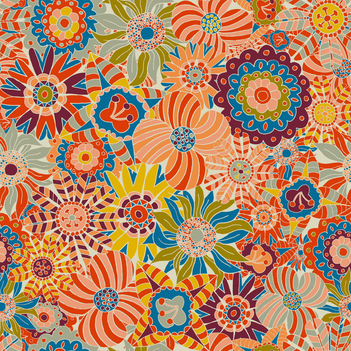 Vivid Colors Scandi Round Flowers Wallpaper⁠ in your room — zoomed