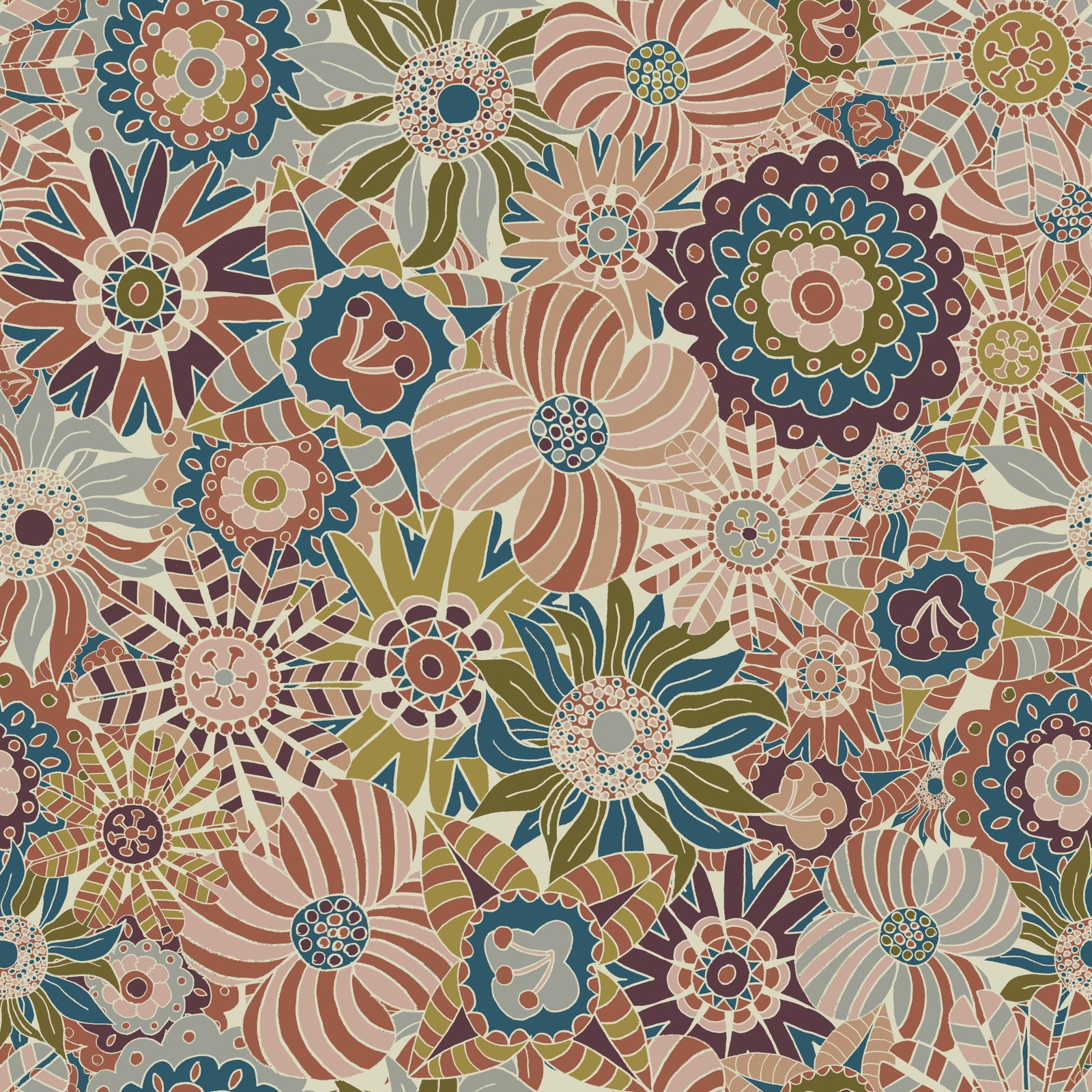 Neutral Spring Scandi Round Flowers Wallpaper⁠