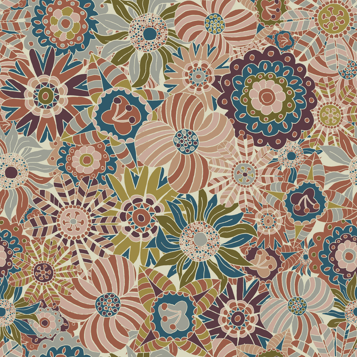 Neutral Spring Scandi Round Flowers Wallpaper⁠