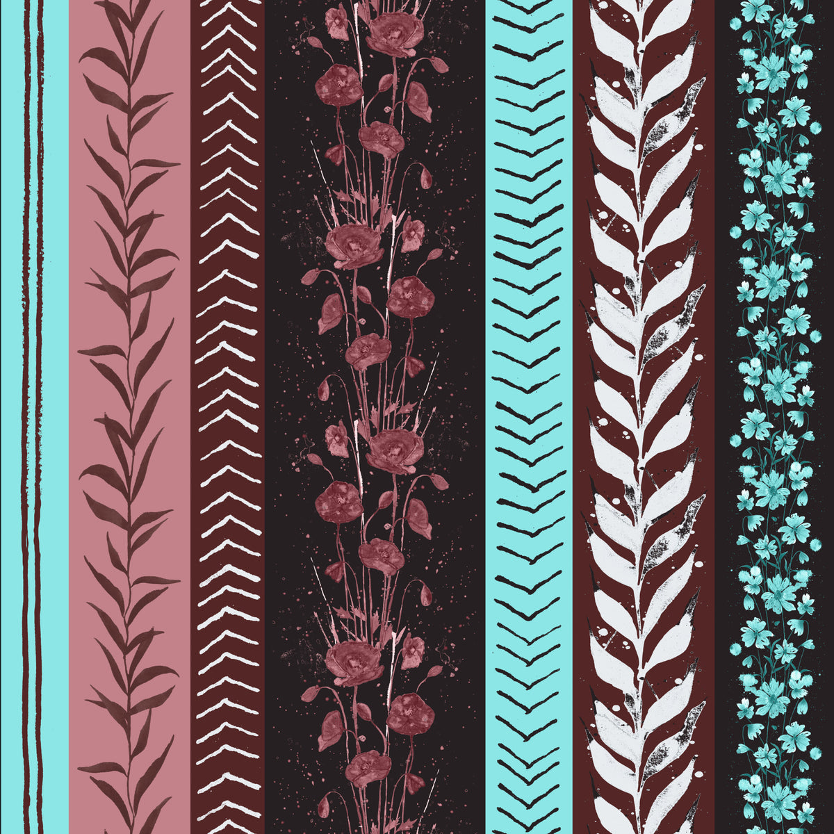Autumn Stripes Modern Luxury Red Turquoise Wallpaper⁠ in your room — zoomed
