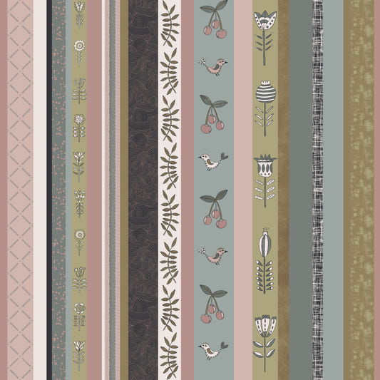 Whimsical Garden Stripes Muted Tones Wallpaper⁠