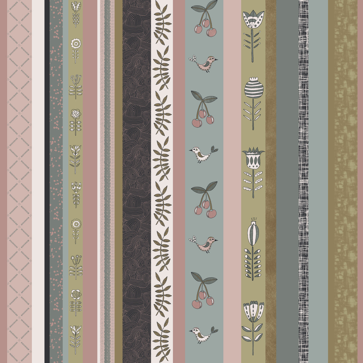 Whimsical Garden Stripes Muted Tones Wallpaper⁠ in your room — zoomed