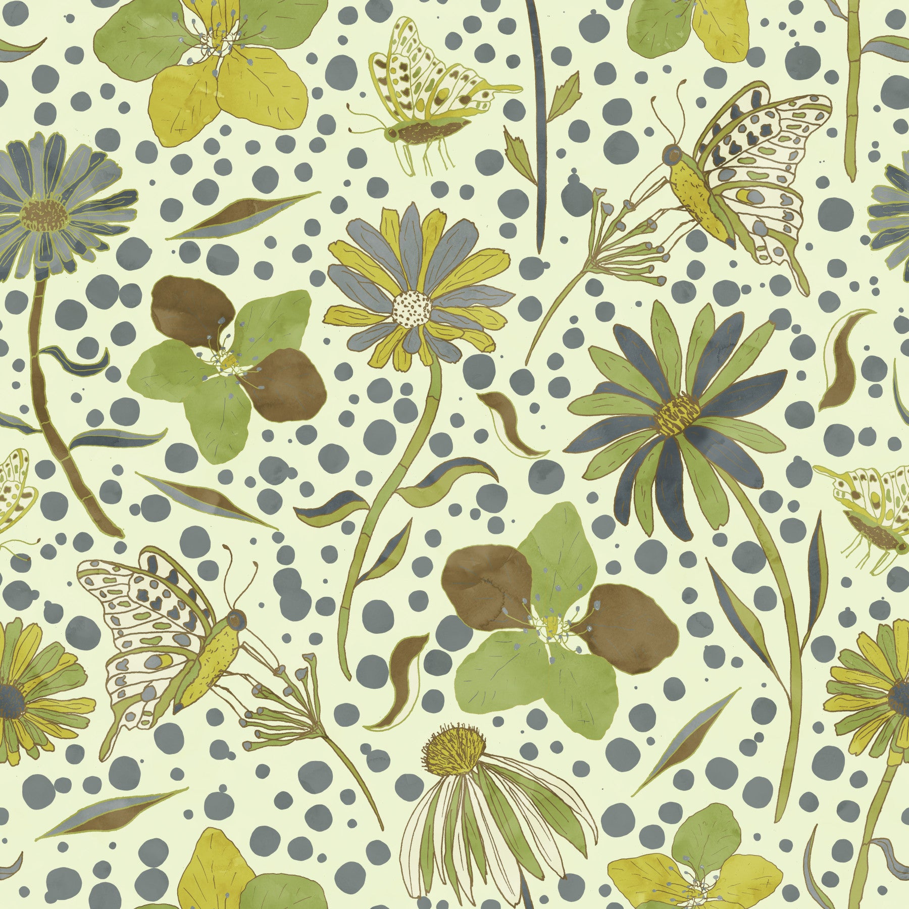 Wallpaper with shades of green and yellow.

