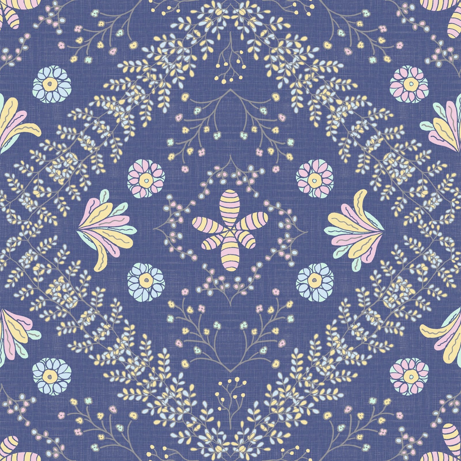 Bloom Tapestry Deep Blue Wallpaper⁠