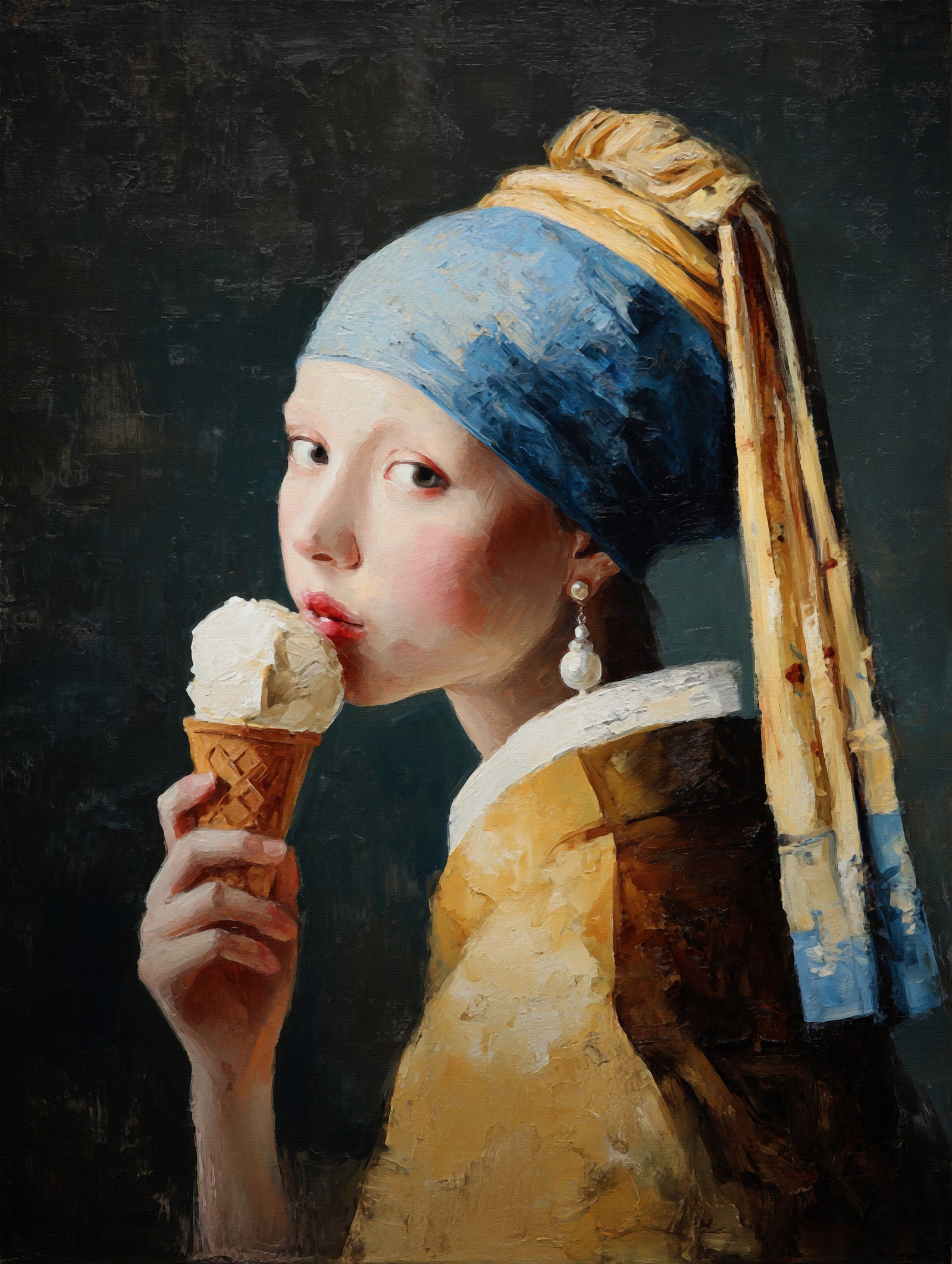 Girl with Pearl Earring Eating Ice Cream Wall Mural in your room