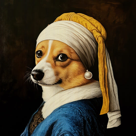 Corgi with Pearl Earring in Blue Robe Wall Mural