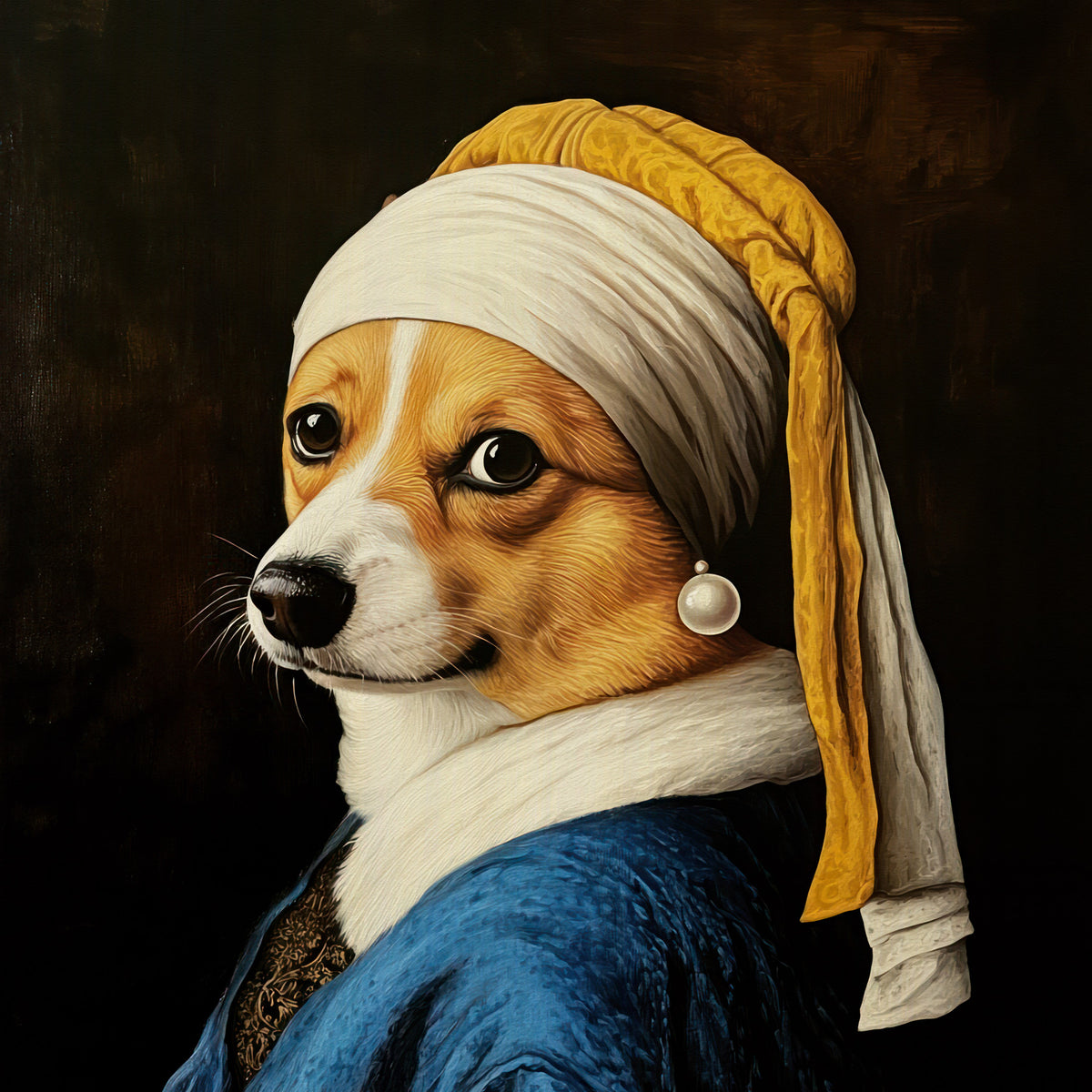 Corgi with Pearl Earring in Blue Robe Wall Mural in your room