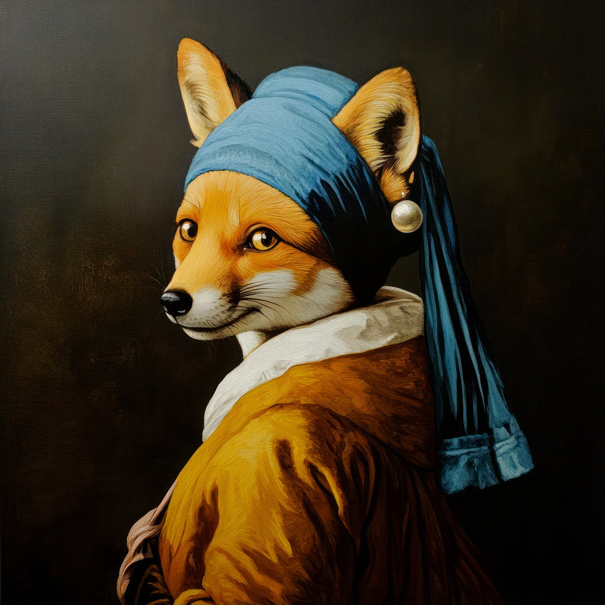 Fox with Pearl Earring in Golden Robe Wall Mural