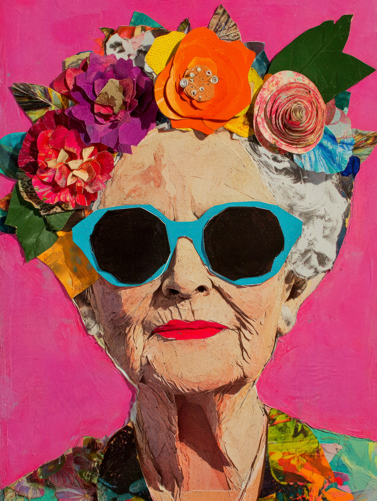 Colorful Elderly Lady with Floral Headpiece Wall Mural in your room