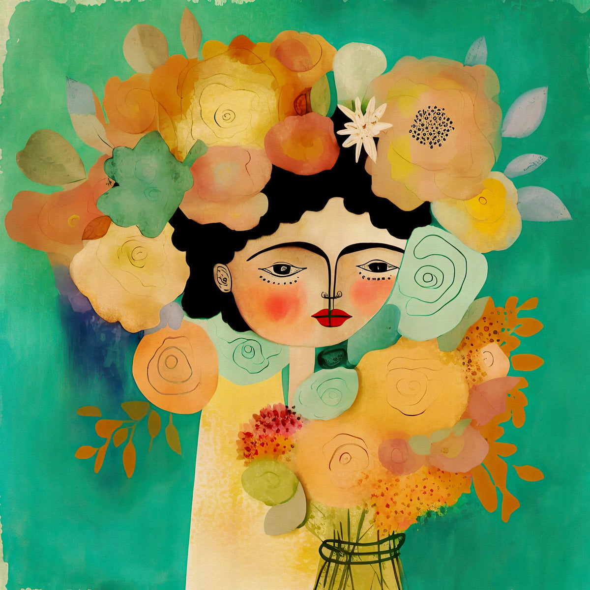 Bohemian Woman with Colorful Floral Crown Wall Mural in your room — zoomed