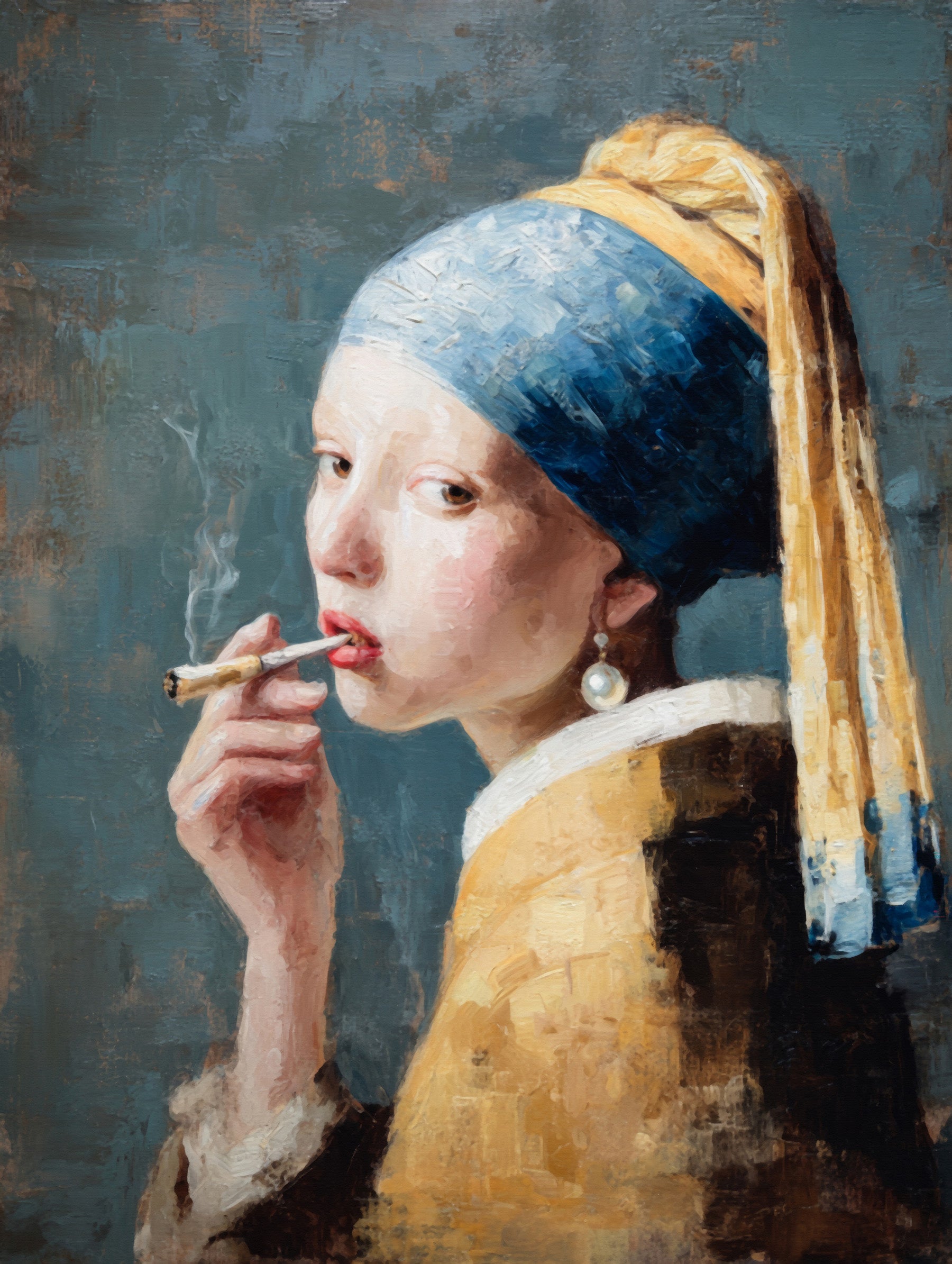The GIrl With The Pearl Earring Is Smoking A Joint Wall Mural