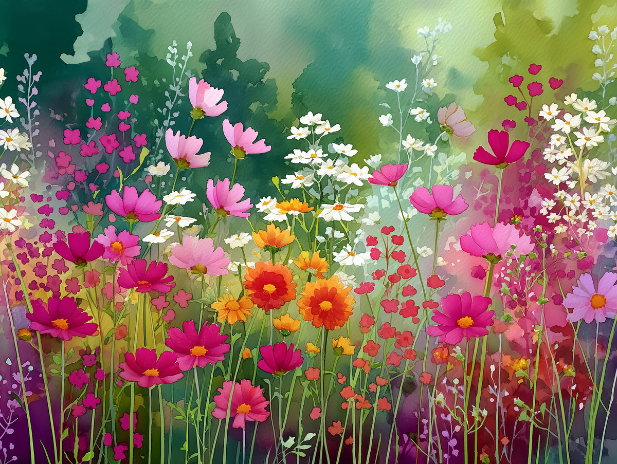 Wildflower Meadow Watercolor Wall Mural in your room — zoomed