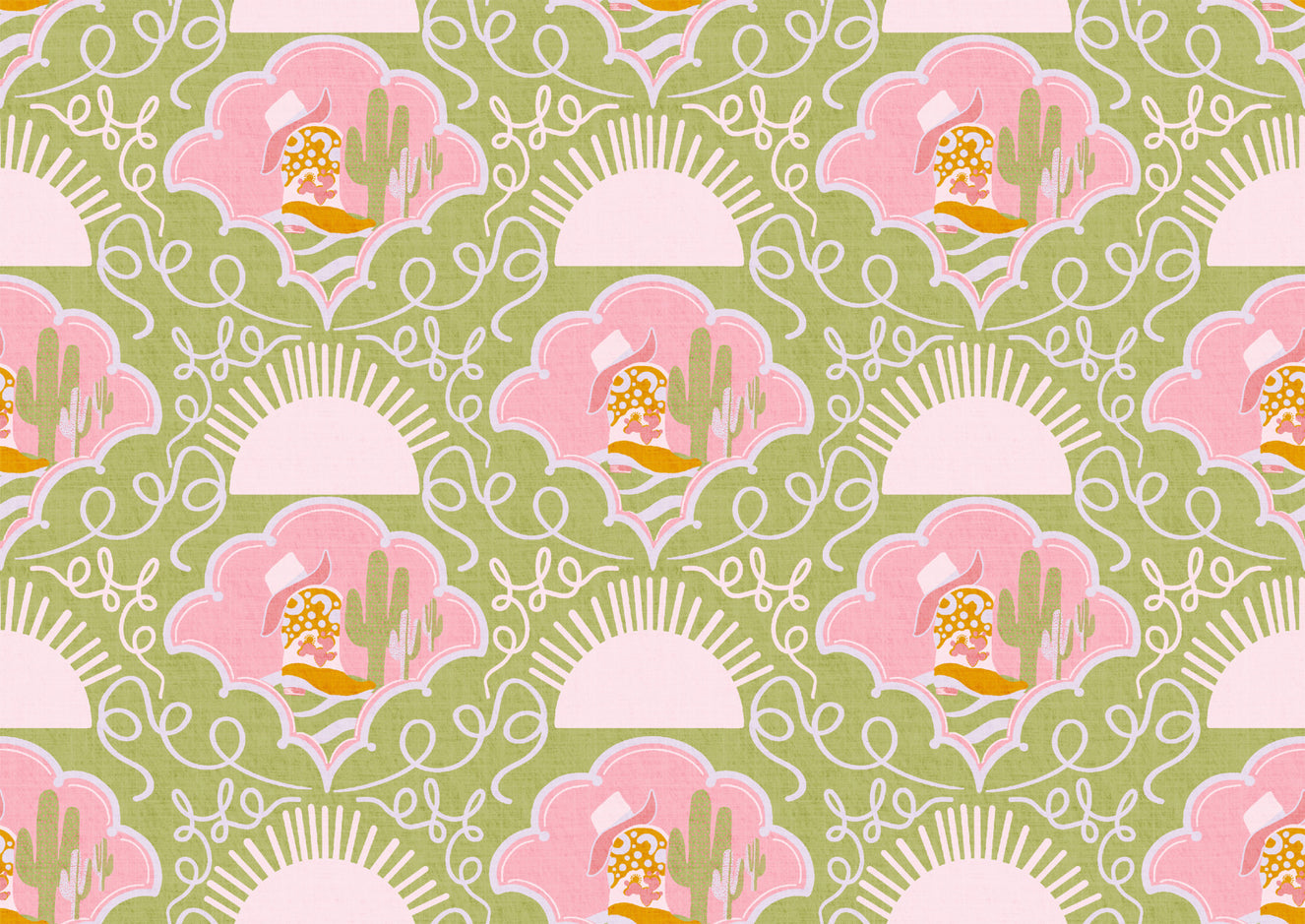 Wild West Whimsy-Green & Pink Cowboy Boots and Cactus Wallpaper for Southwestern Playrooms & Creative Interiors