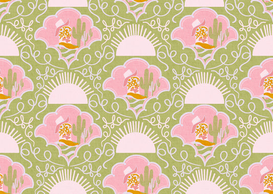 Wild West Whimsy-Green & Pink Cowboy Boots and Cactus Wallpaper for Southwestern Playrooms & Creative Interiors