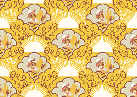 Wild West Whimsy -Happy Yellow Cowboy Boots & Cactus Wallpaper for Kids’ Rooms & Western-Inspired Decor