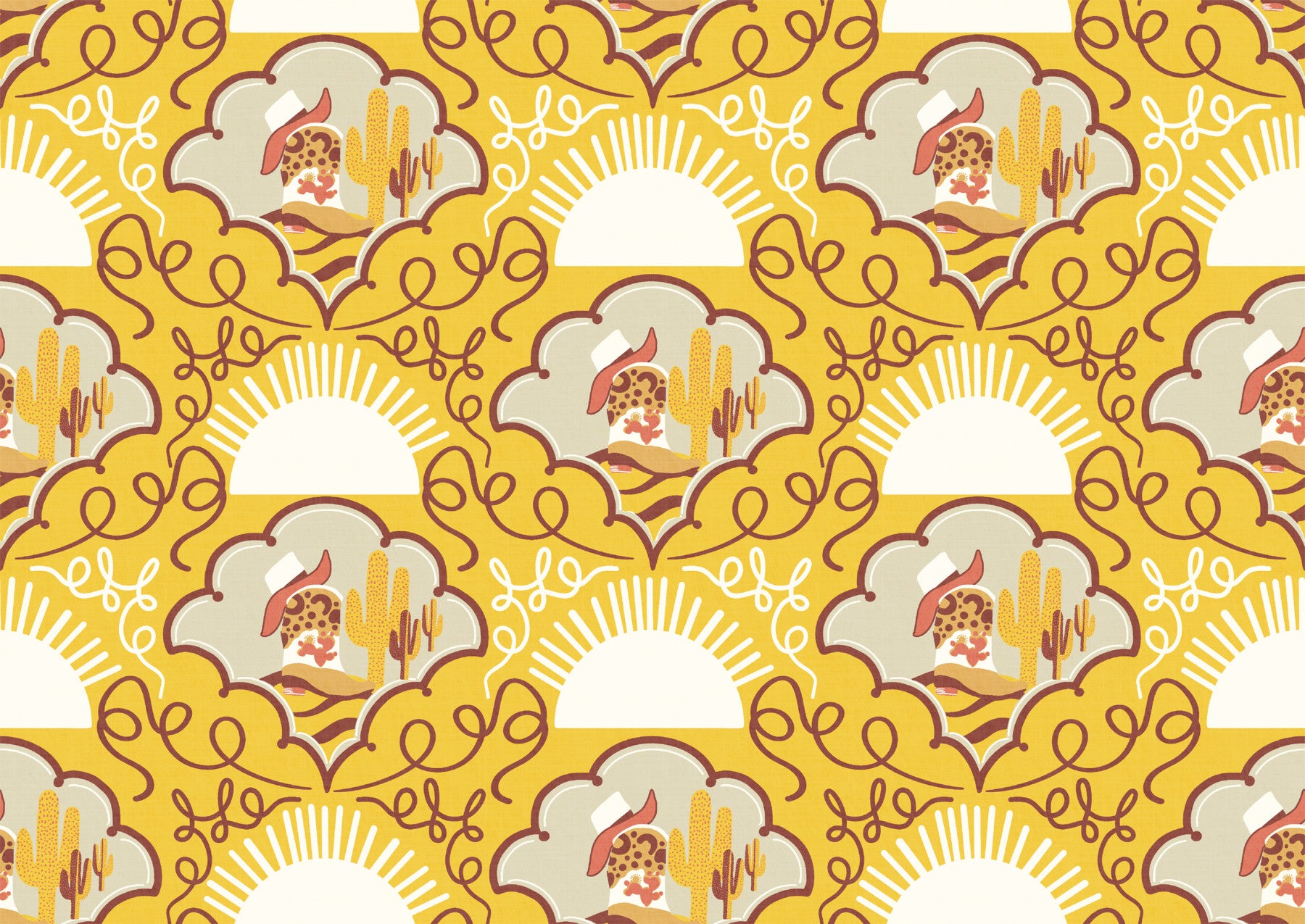 Wild West Whimsy -Happy Yellow Cowboy Boots & Cactus Wallpaper for Kids’ Rooms & Western-Inspired Decor
