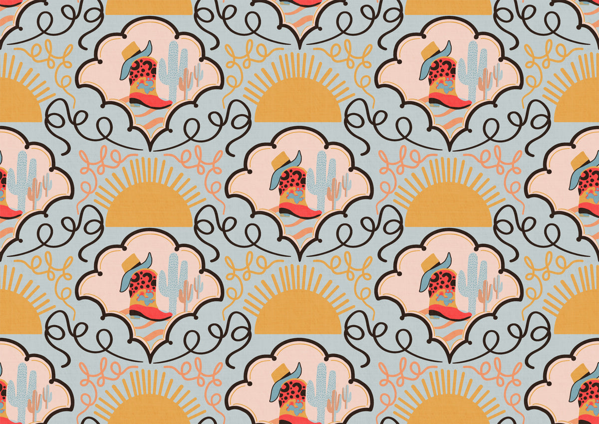 Wild West Whimsy-  Playful Red Cowboy Boots & Cactus Wallpaper for Kids’ Rooms & Western-Inspired Interiors Wallpaper⁠