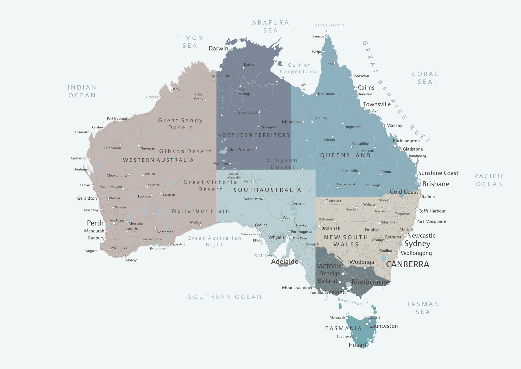 Australia Map Cities & Land Wall Mural