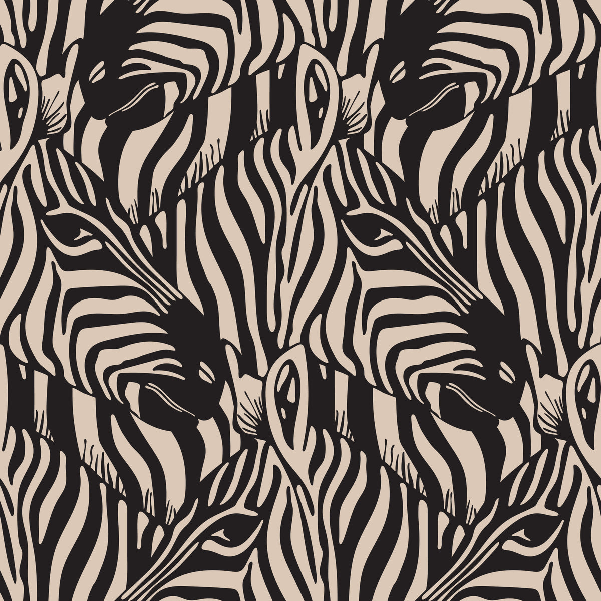 Zebra Herd Wild Animal Stripes Black Warm Beige Wallpaper⁠ in your room