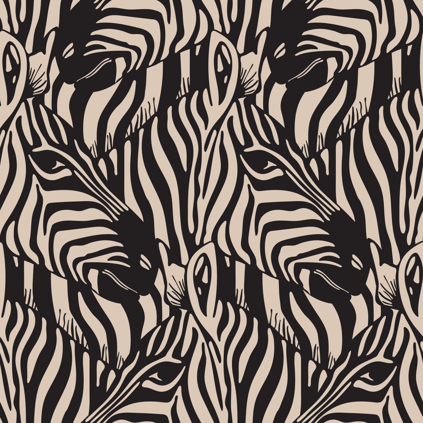 Zebra Herd Wild Animal Stripes Black Warm Beige Wallpaper⁠