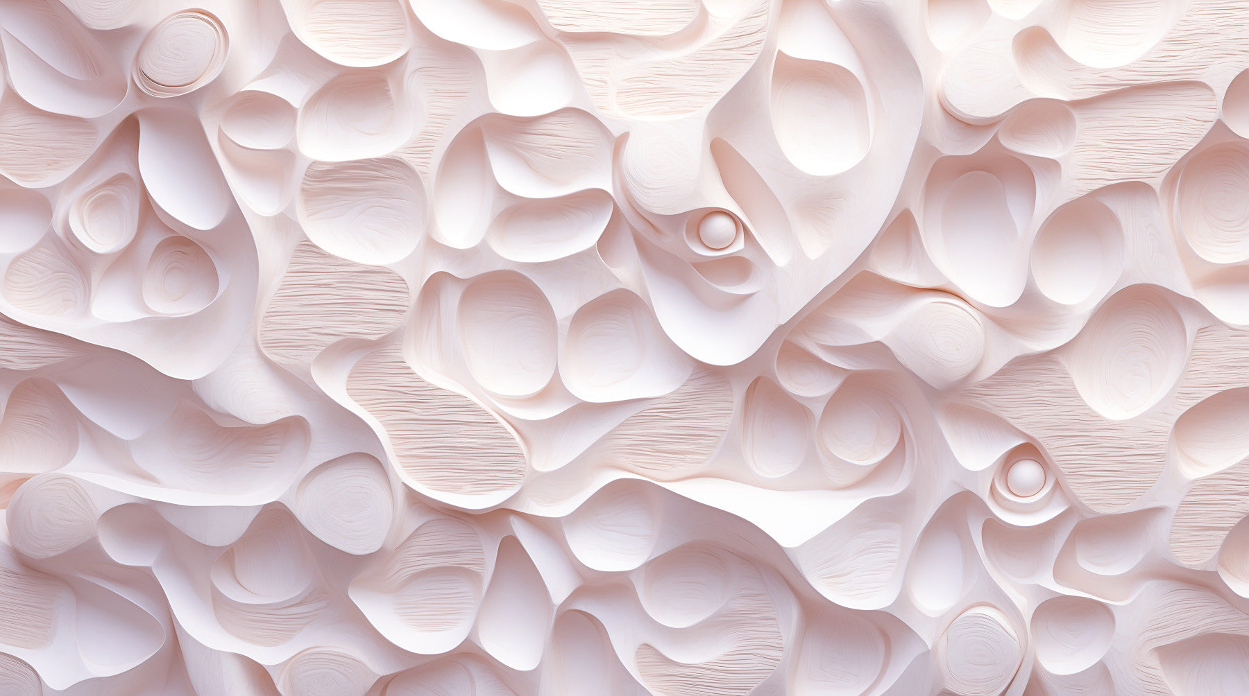 A wall mural of a sculpted pink surface.

