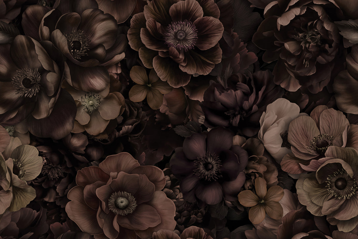 Opulent Floral Symphony Warm Maroon Wall Mural in your room