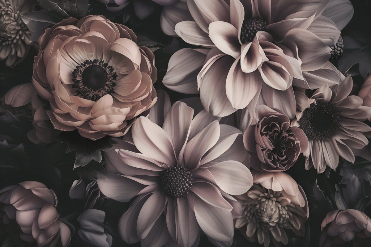 Luxury Flower Opulence Blush Peach Wall Mural in your room — zoomed