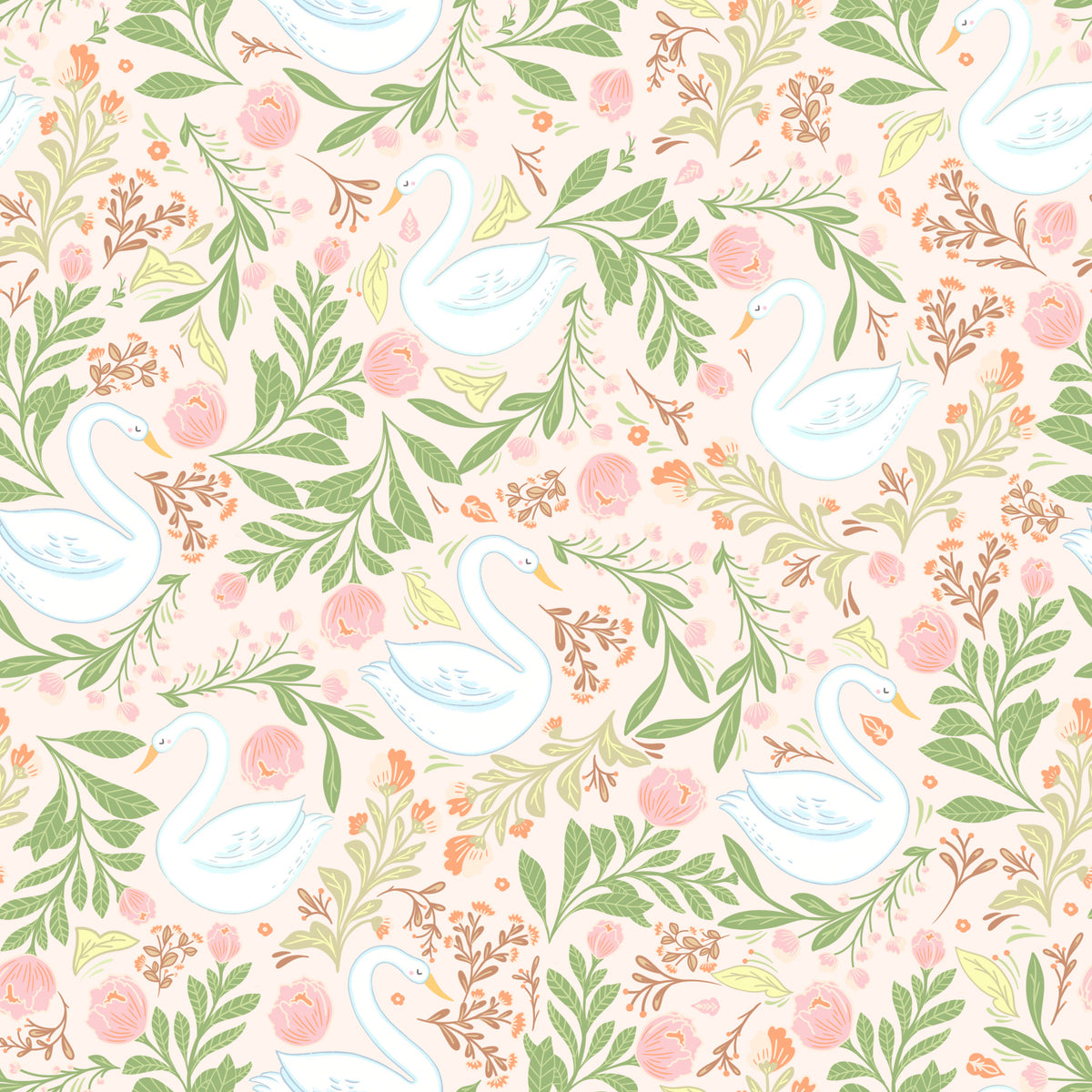Serene Swans & Florals Wallpaper⁠ in your room — zoomed