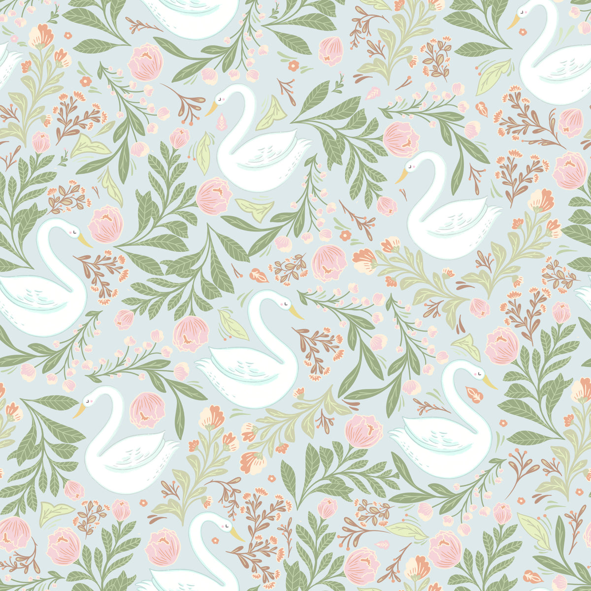 Floral Swan Lake Wallpaper⁠ in your room