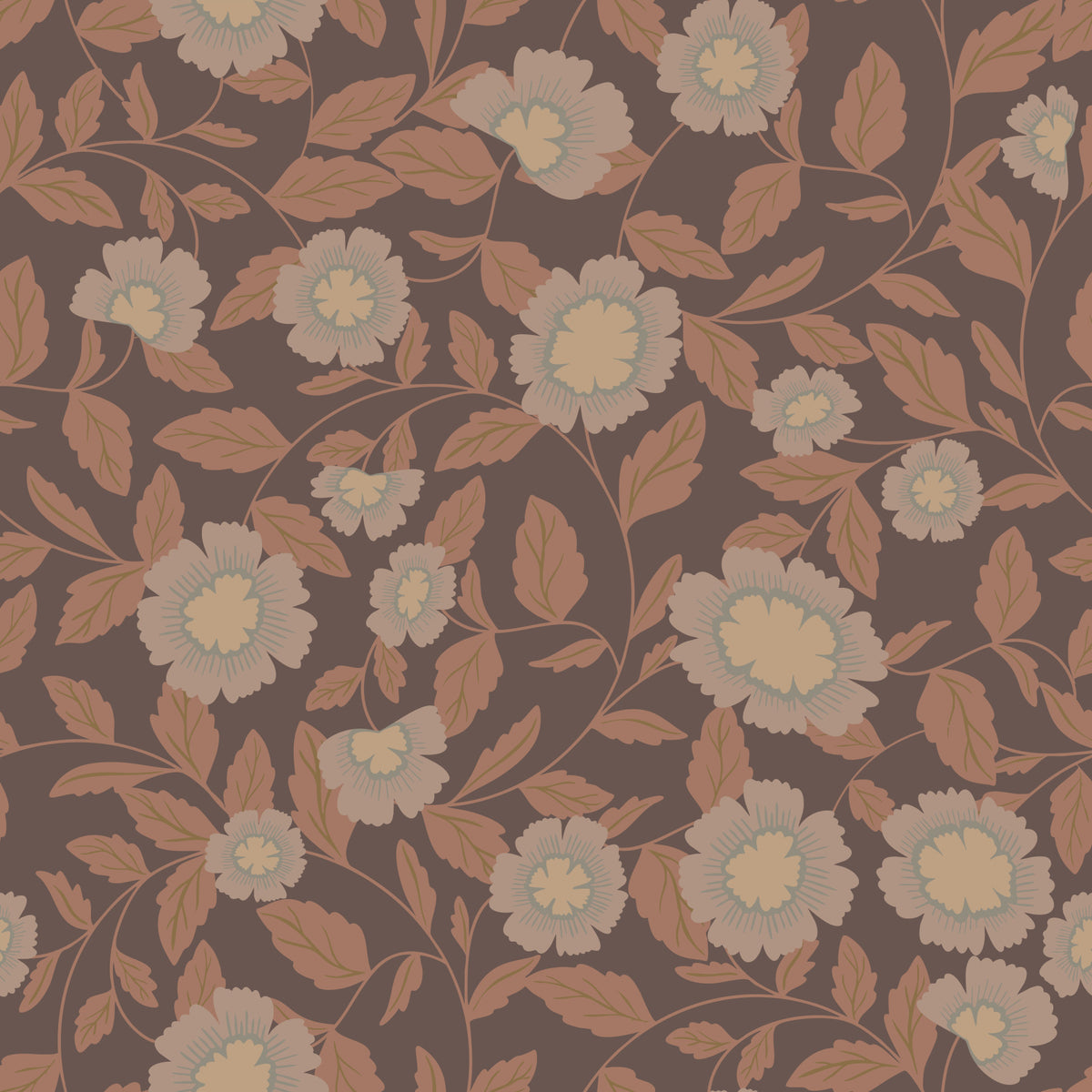 Earthy traditional Bloom Wallpaper⁠ in your room — zoomed