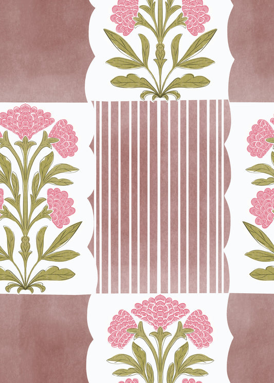 Pink Floral & Stripe Delight Wallpaper⁠