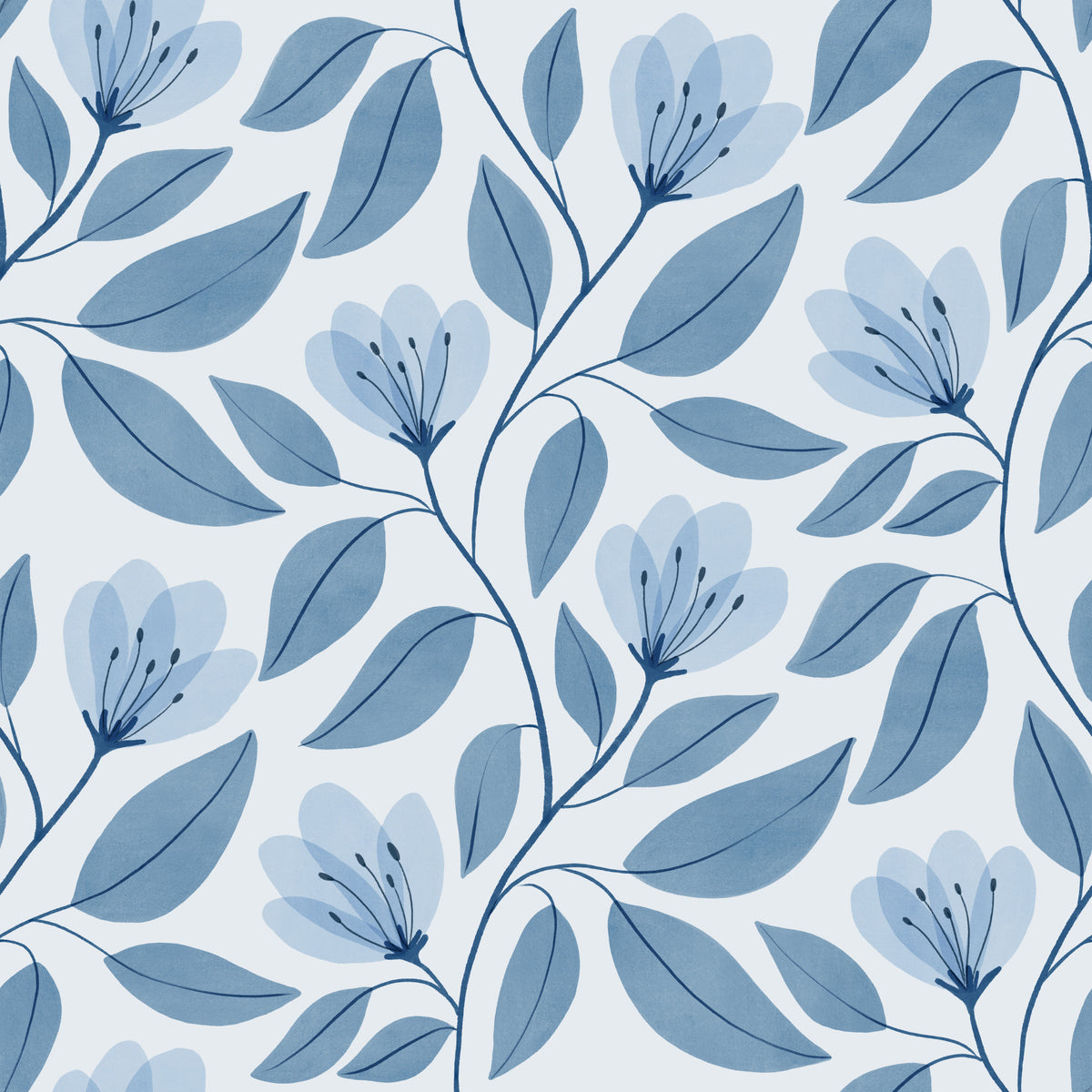 Serene Blue Botanics Wallpaper⁠ in your room
