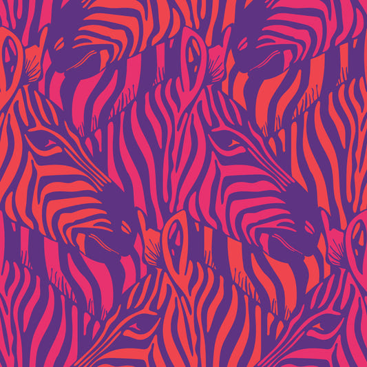 Zebra Herd Wild Animal Stripes Glam Coral Orange Fuchsia Pink Purple Wallpaper⁠