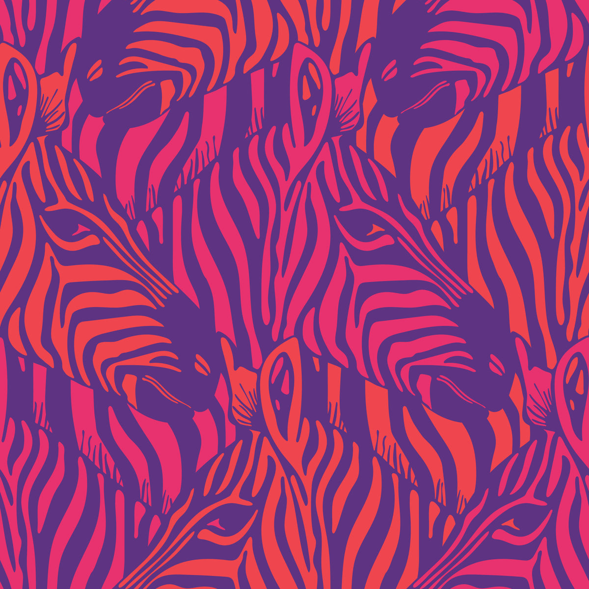 Zebra Herd Wild Animal Stripes Glam Coral Orange Fuchsia Pink Purple Wallpaper⁠ in your room
