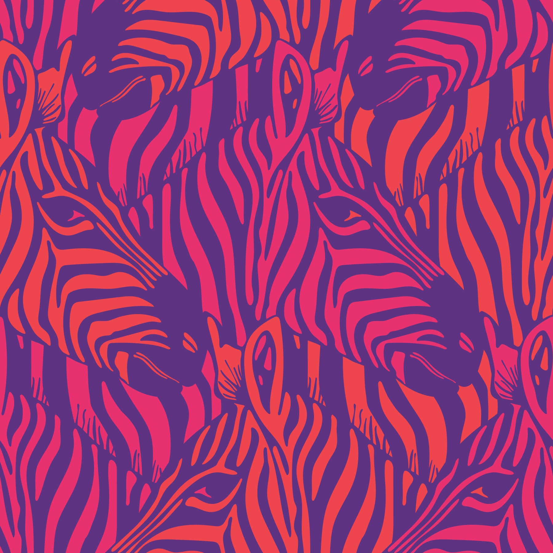 Zebra Herd Wild Animal Stripes Glam Coral Orange Fuchsia Pink Purple Wallpaper⁠