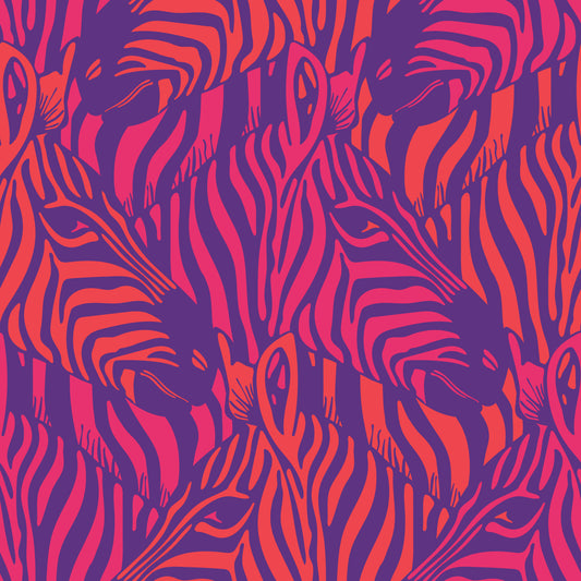 Zebra Herd Wild Animal Stripes Glam Coral Orange Fuchsia Pink Purple Wallpaper⁠