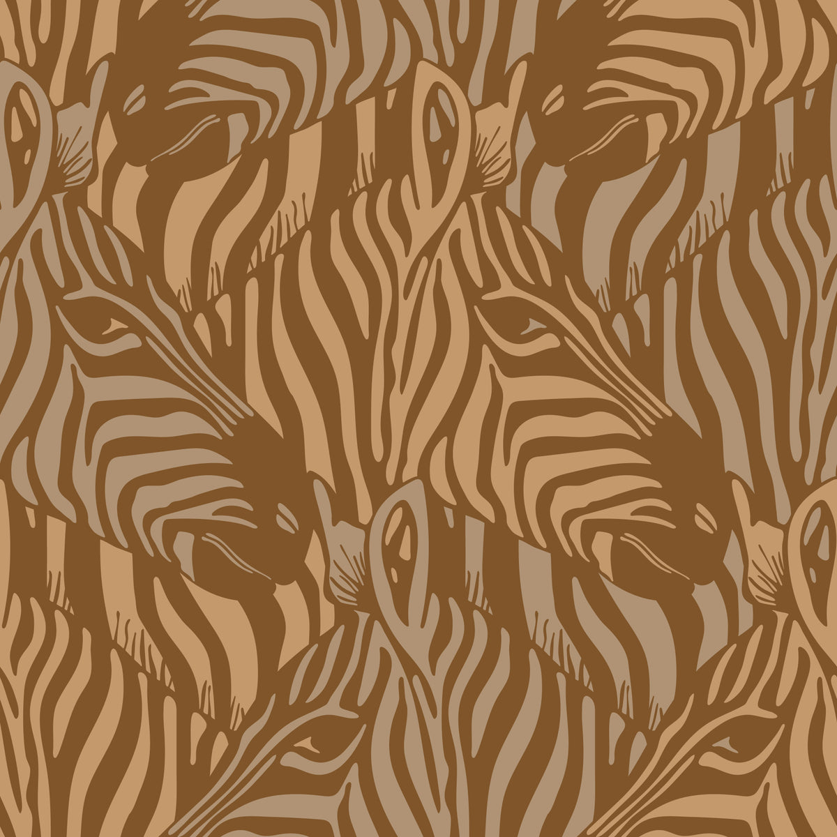 Zebra Herd Wild Animal Stripes Warm Neutral Beige Sand Brown Wallpaper⁠