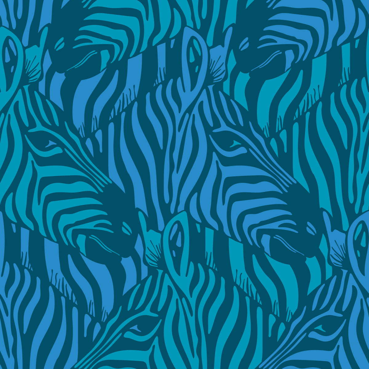 Zebra Herd Wild Animal Stripes Bright Turquoise Blue Teal Wallpaper⁠ in your room
