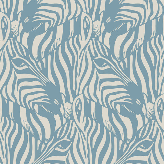Zebra Herd Wild Animal Stripes Pastel Soft Blue Light Gray Wallpaper⁠