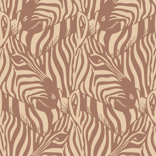 Zebra Herd Wild Animal Stripes Mocha Mousse Brown Cream Wallpaper⁠