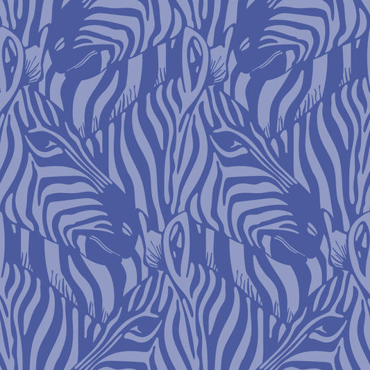 Zebra Herd Wild Animal Stripes Monochromatic Periwinkle Purple Lavender Wallpaper⁠